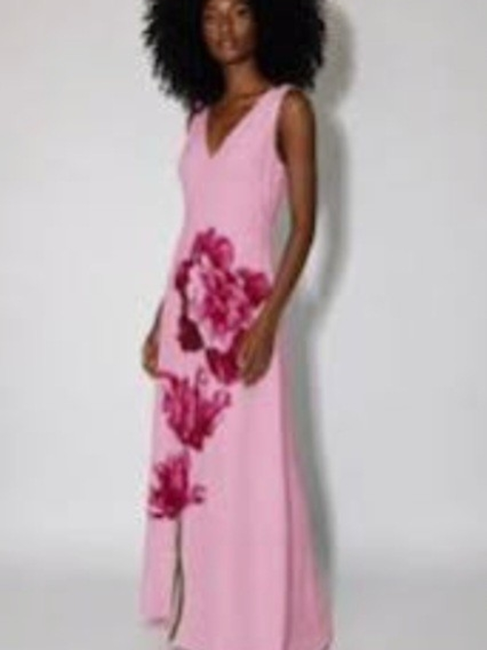 Anthropologie Paper Heart Pink Linen Blend Maxi Dress with Florals NWT L